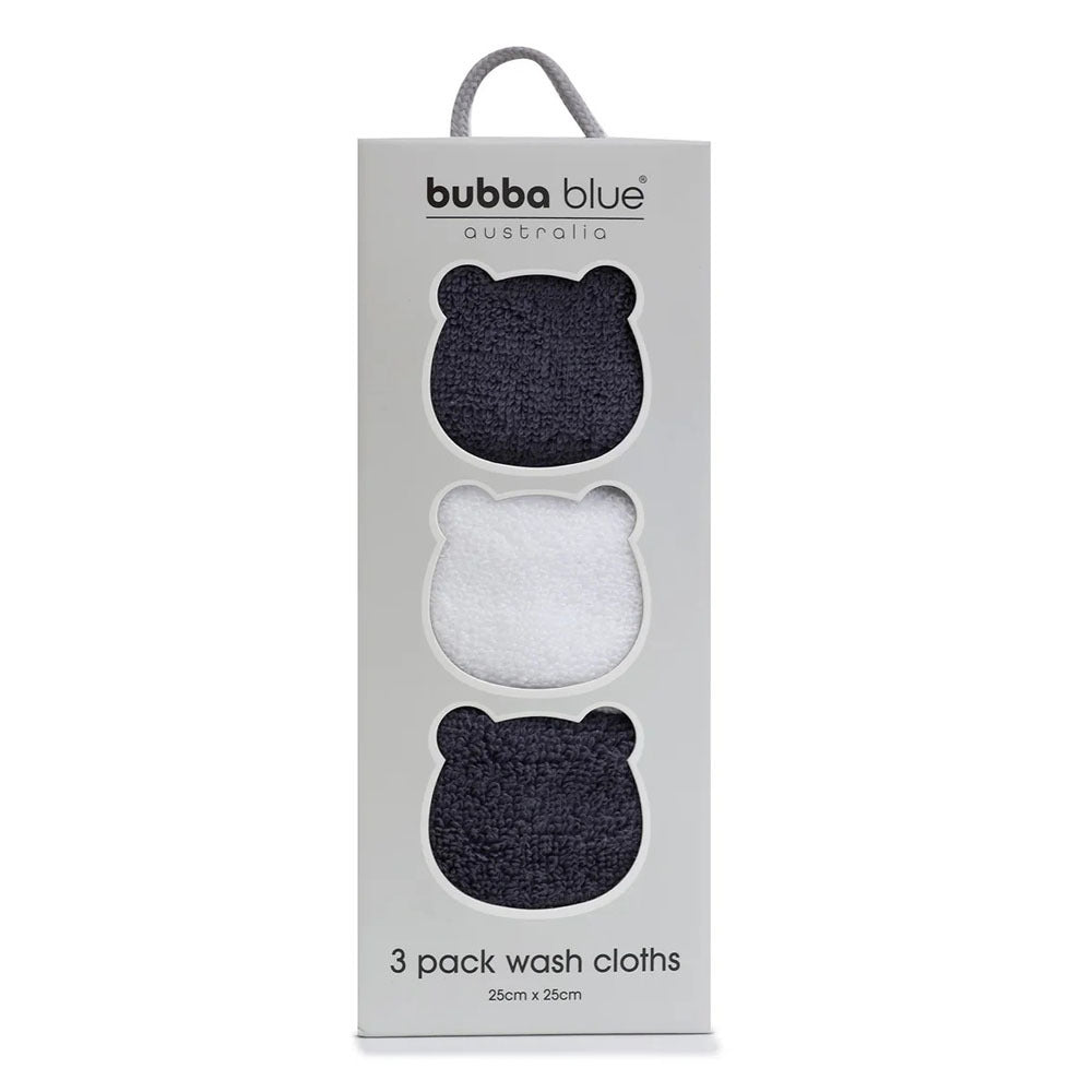 Bubba Blue Nordic 3pk Wash Cloths Charcoal/White