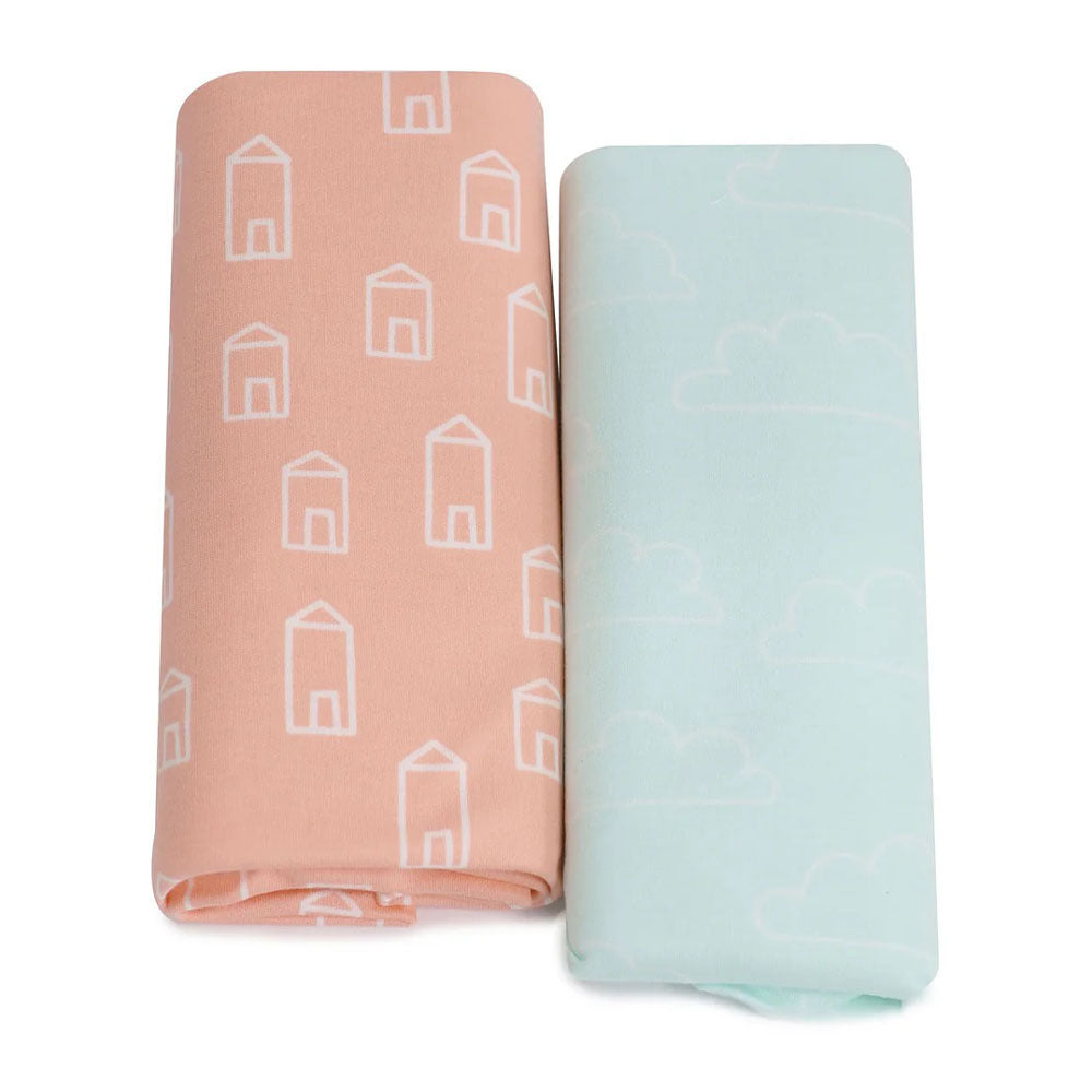 Bubba Blue Nordic 2pk Jersey Co-Sleeper Fitted Sheet Coral/Tiffany