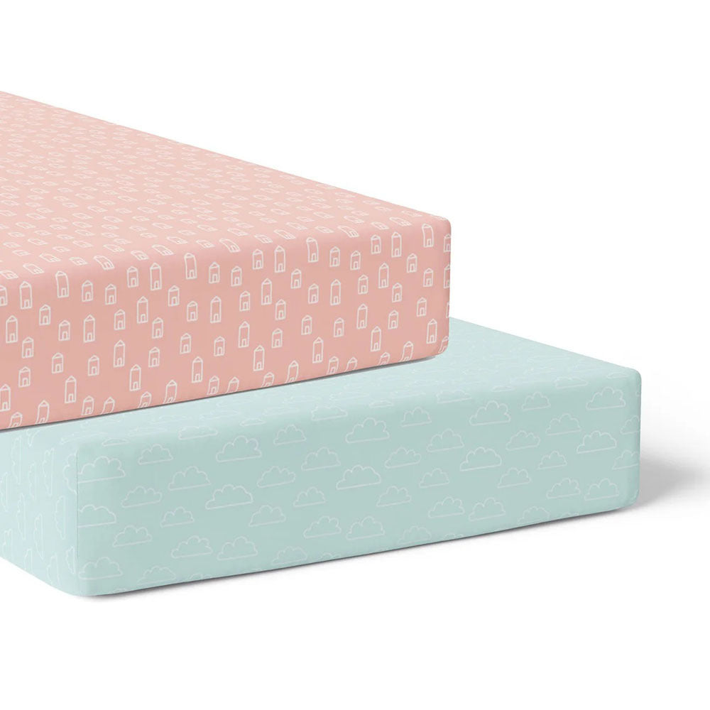 Bubba Blue Nordic 2pk Jersey Cot Fitted Sheet Coral/Tiffany