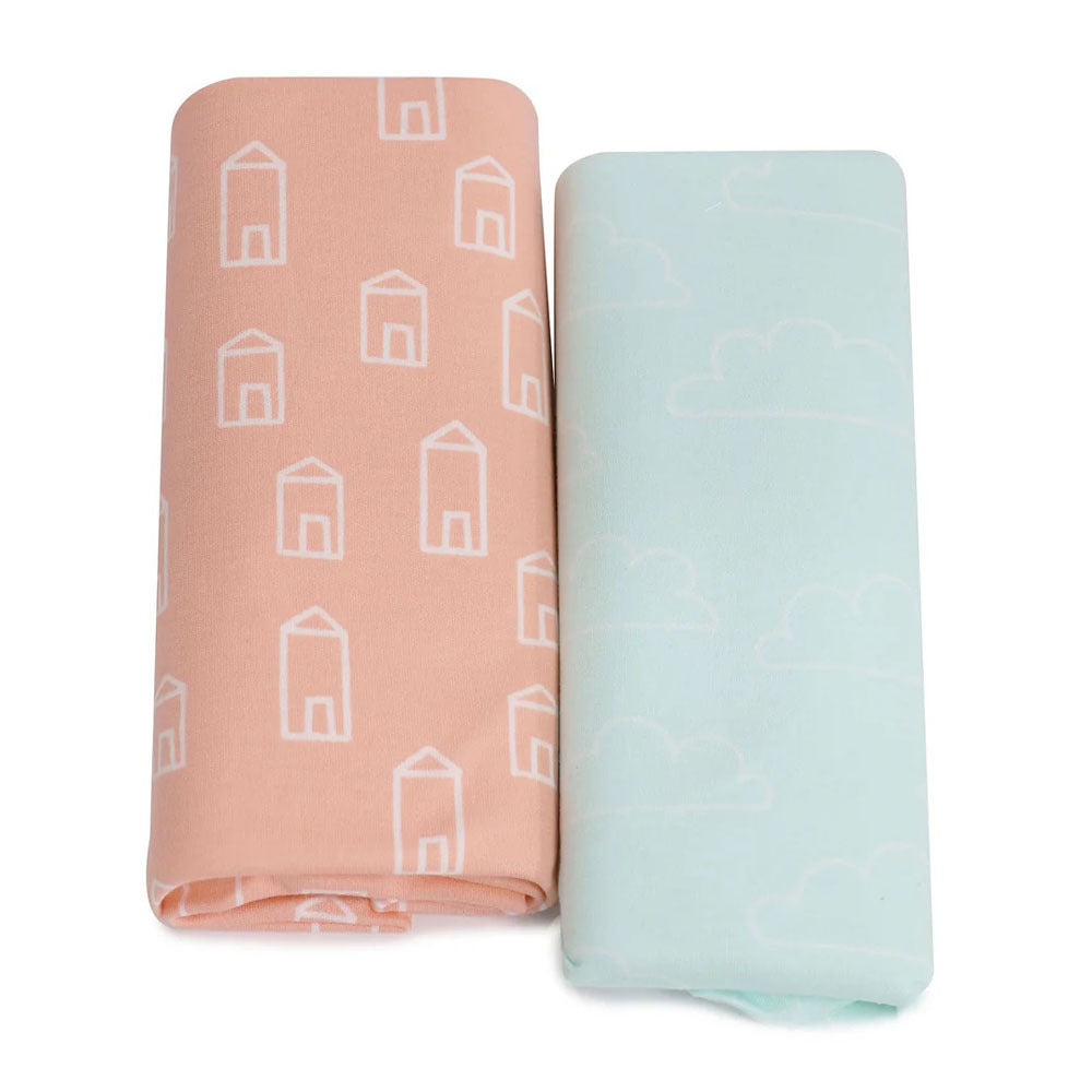 Bubba Blue Nordic 2pk Jersey Cot Fitted Sheet Coral/Tiffany