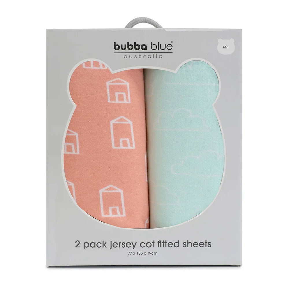 Bubba Blue Nordic 2pk Jersey Cot Fitted Sheet Coral/Tiffany