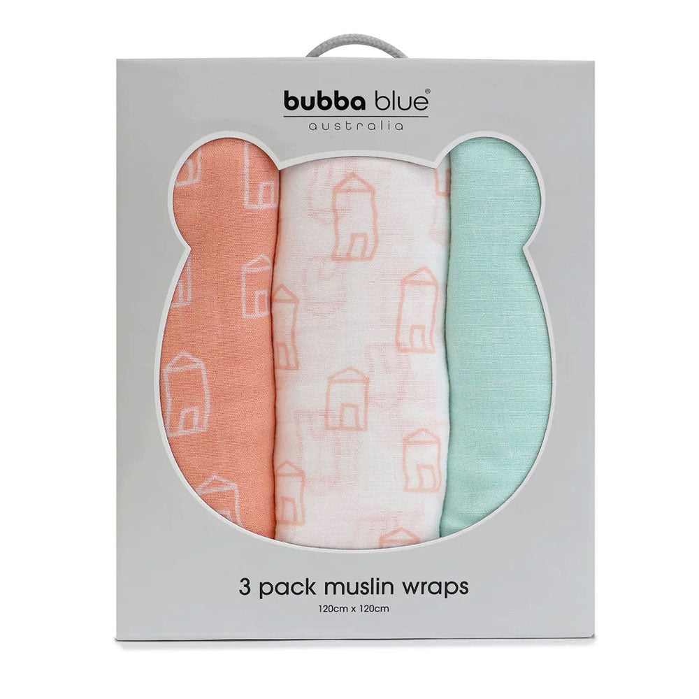 Bubba Blue Nordic 3pk Muslin Wrap Coral/Tiffany