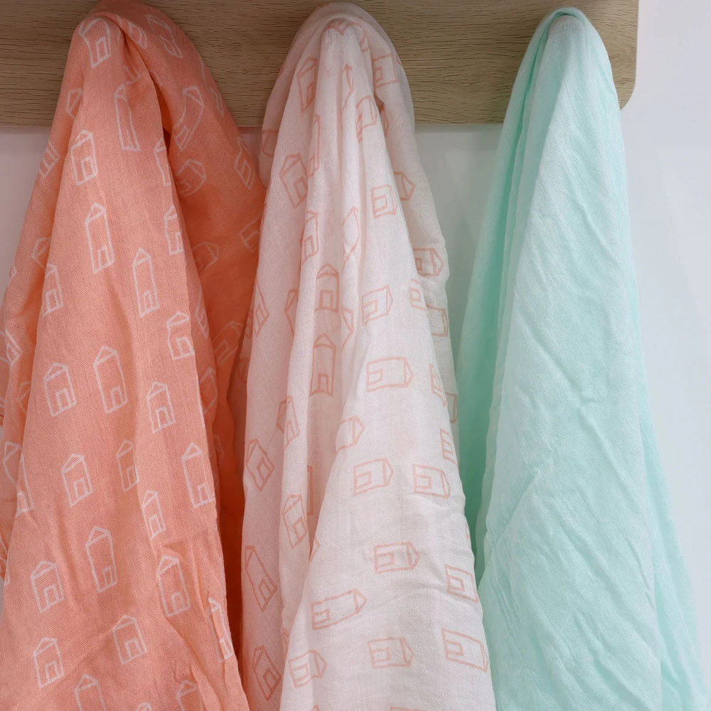 Bubba Blue Nordic 3pk Muslin Wrap Coral/Tiffany