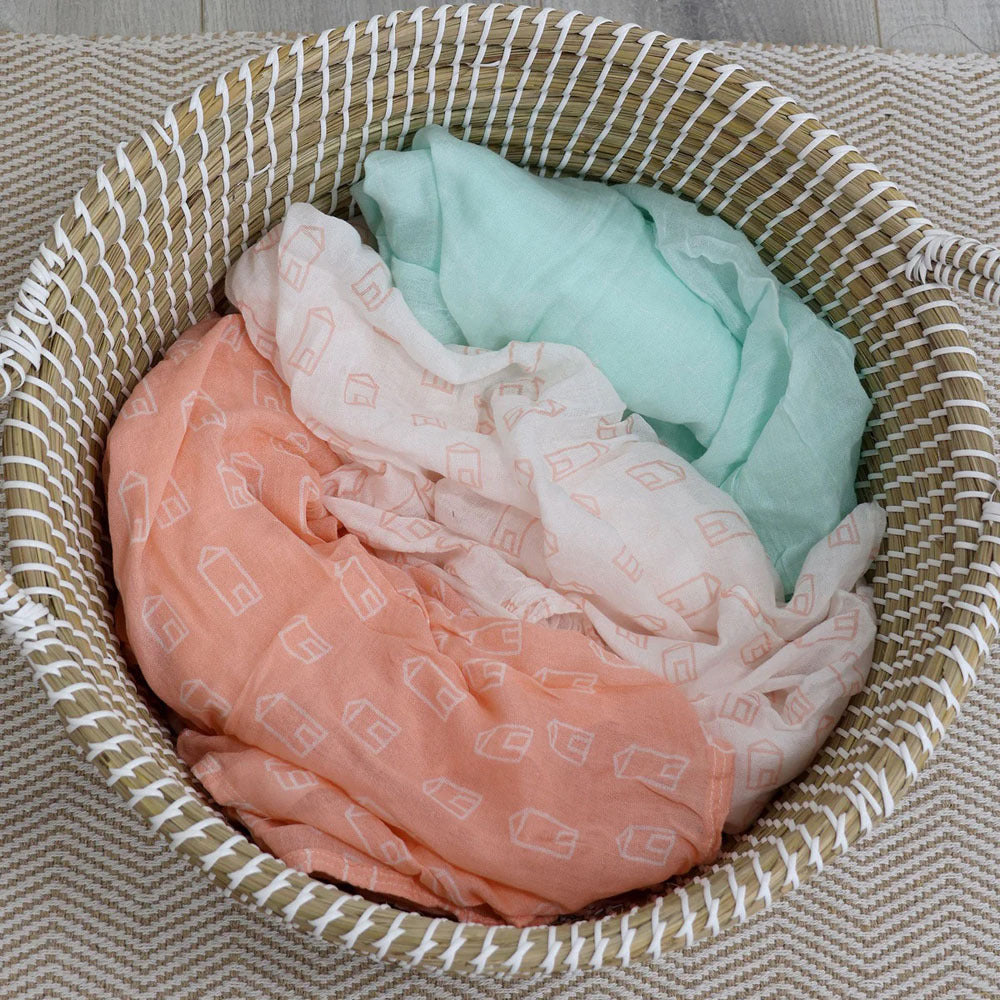 Bubba Blue Nordic 3pk Muslin Wrap Coral/Tiffany