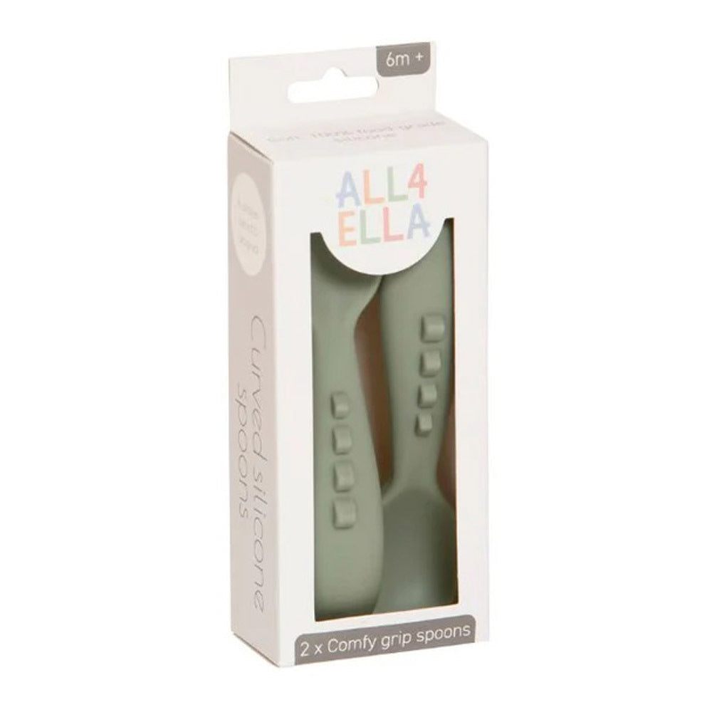 All4Ella Curved Silicone Spoons 2pk Olive