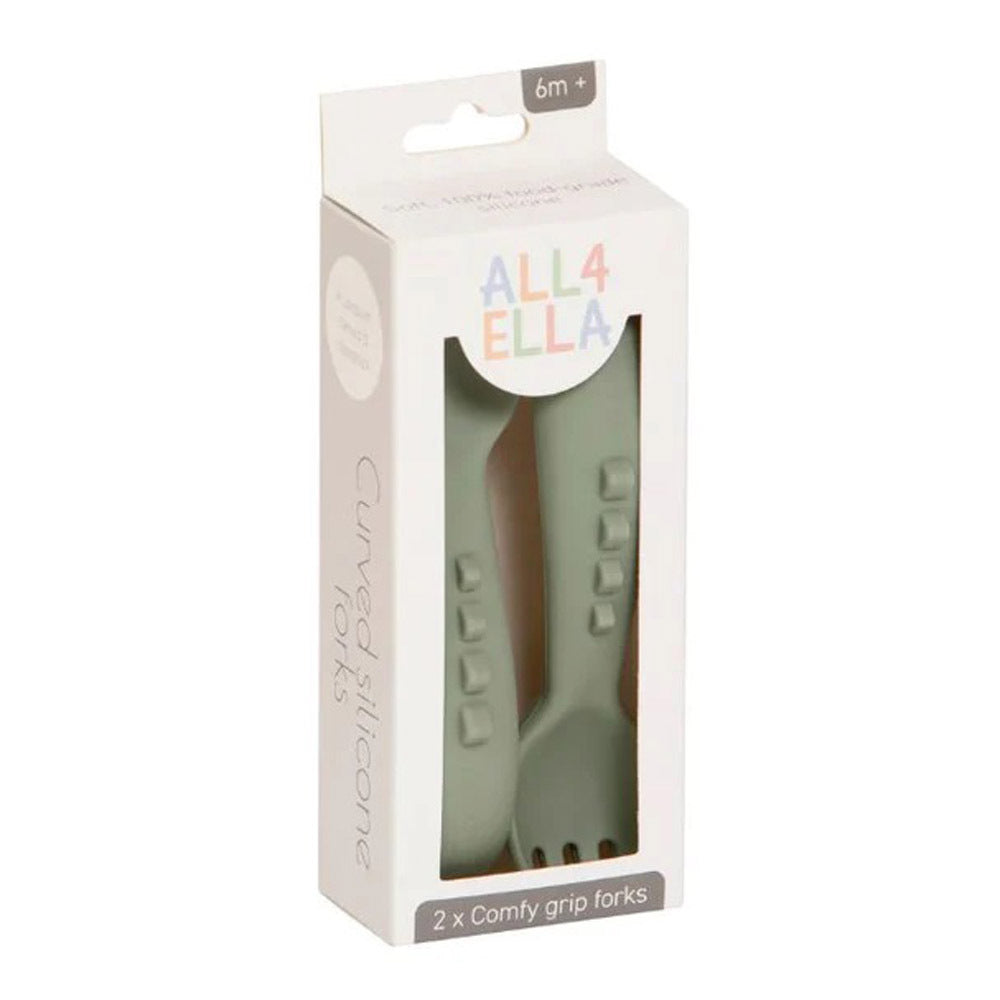 All4Ella Curved Silicone Forks 2pk Olive