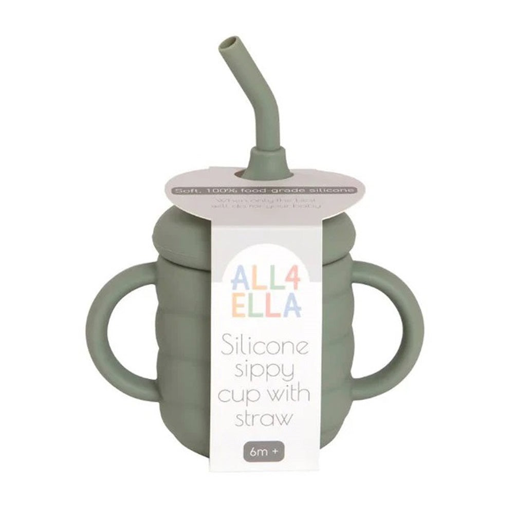 All4Ella Silicone Sippy Cup With Straw Olive