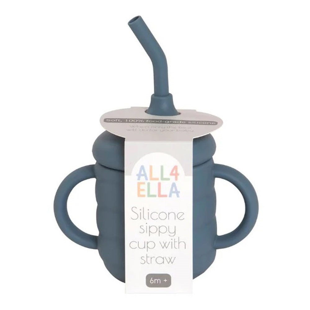 All4Ella Silicone Sippy Cup With Straw Slate Blue