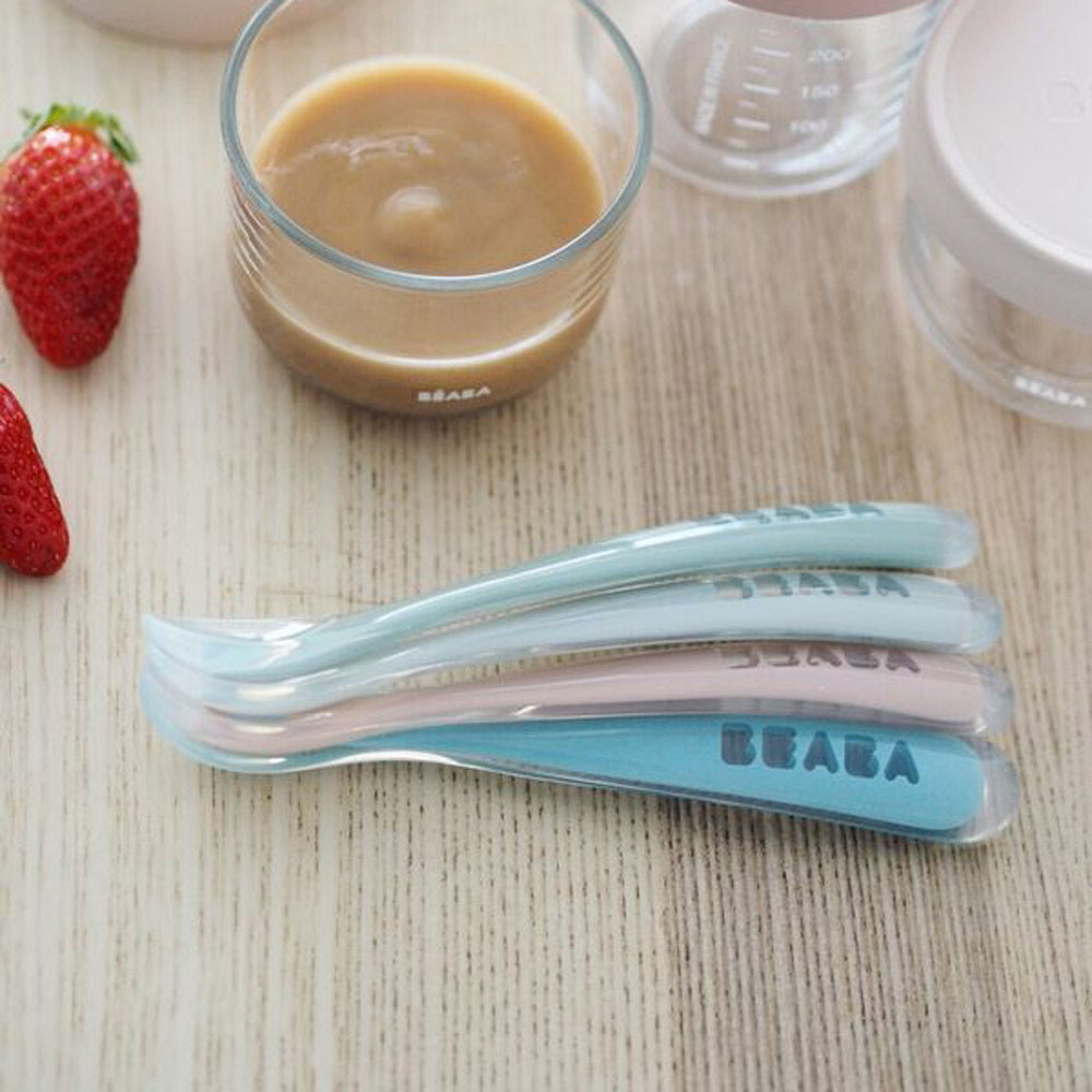 Beaba 1st Stage Silicone Spoons 4pk Windy Blue/Eucalyptus Green/Light Mist/Vintage Pink