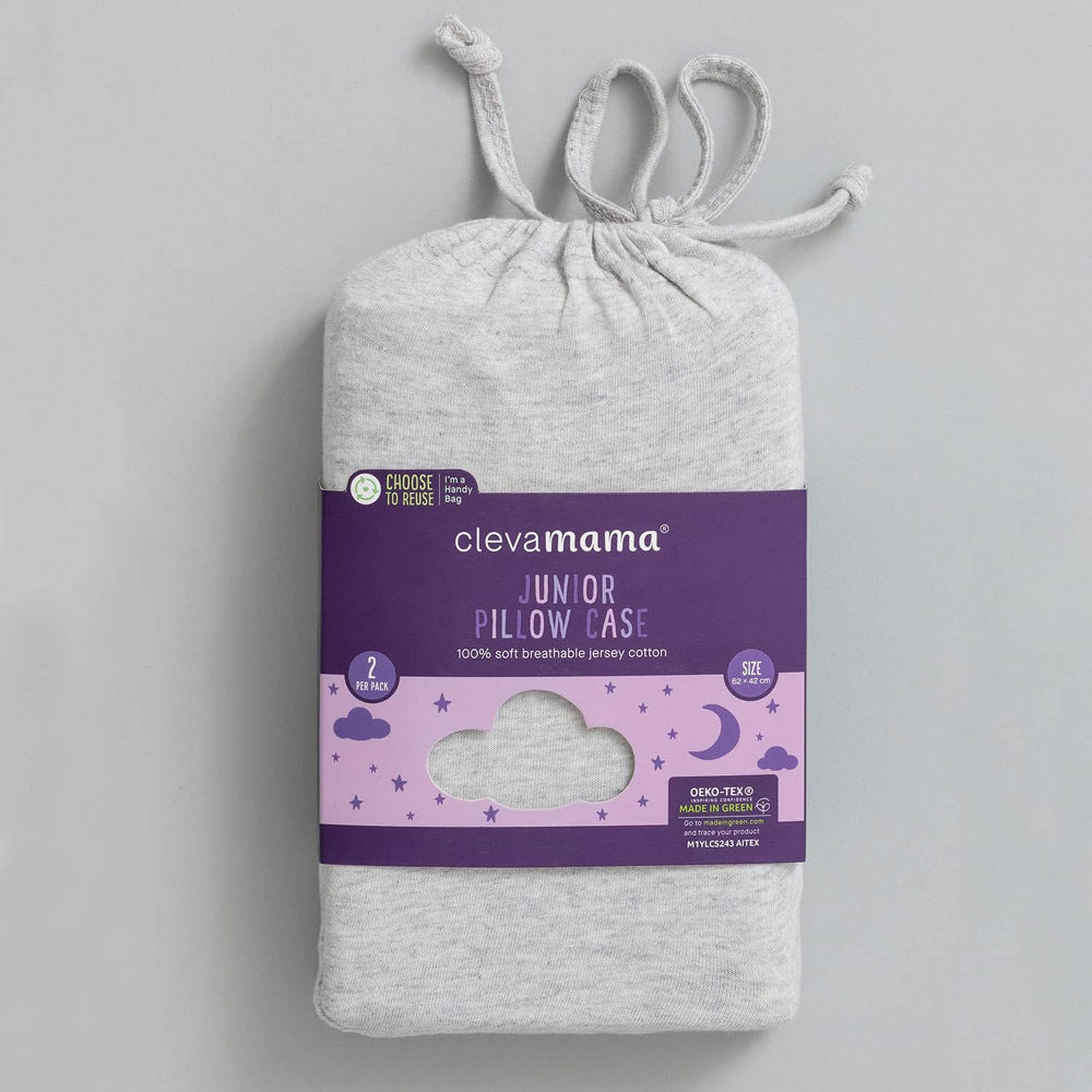 ClevaMama Jersey Cotton Junior Pillow Case 2pk Melange Grey