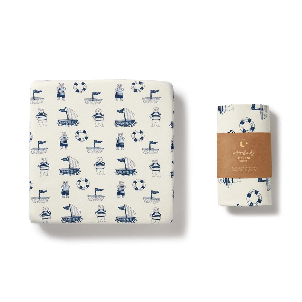 Wilson & Frenchy Nautical Bear Organic Cot Sheet