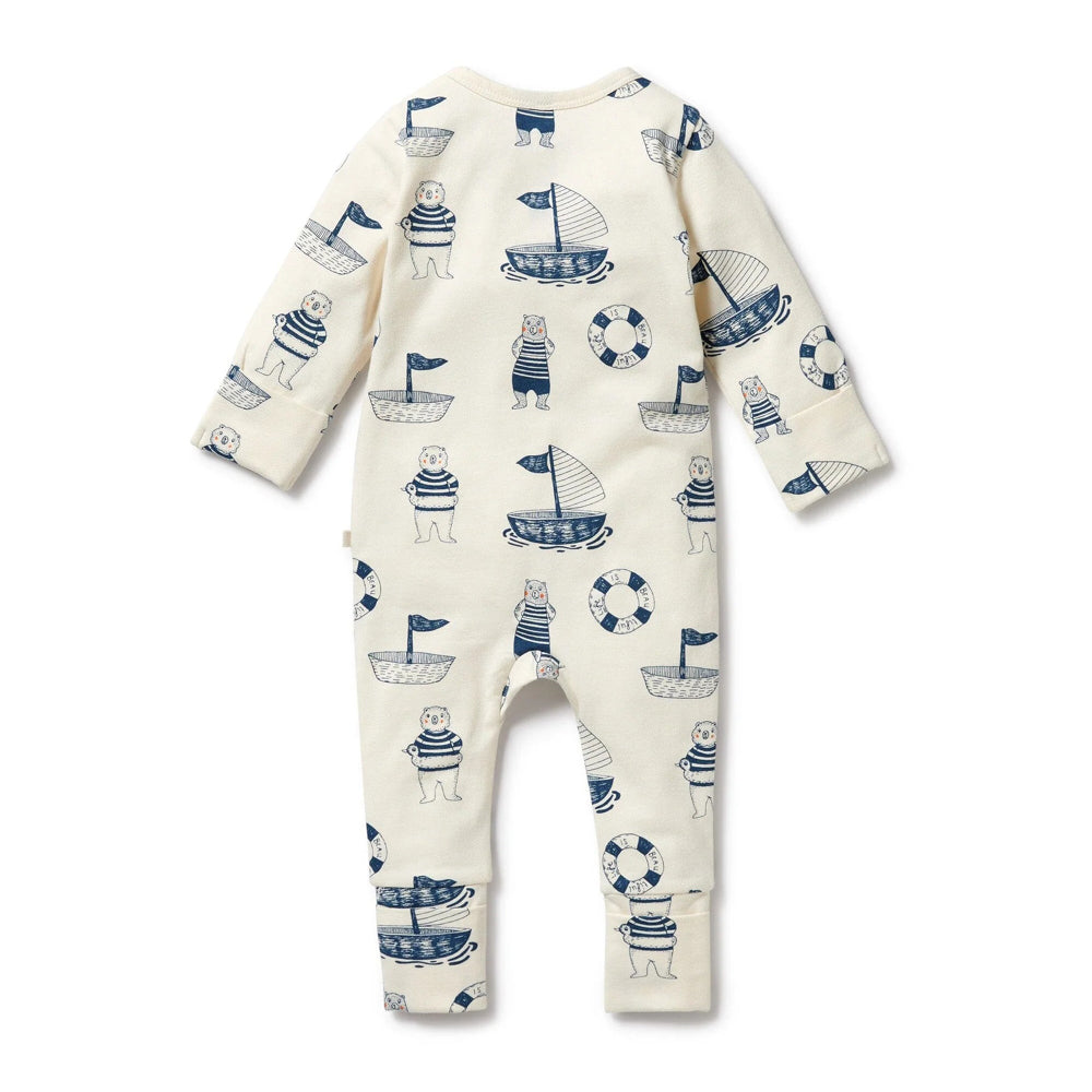 Wilson & Frenchy Nautical Bear Organic Zipsuit With Feet