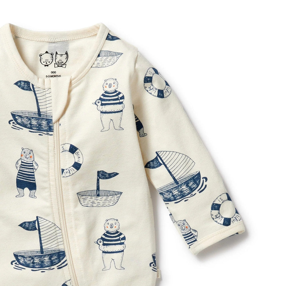 Wilson & Frenchy Nautical Bear Organic Zipsuit With Feet