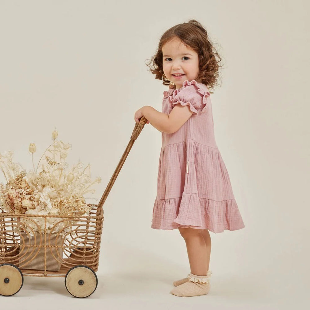 Aster & Oak Pink Muslin Ruffle Dress