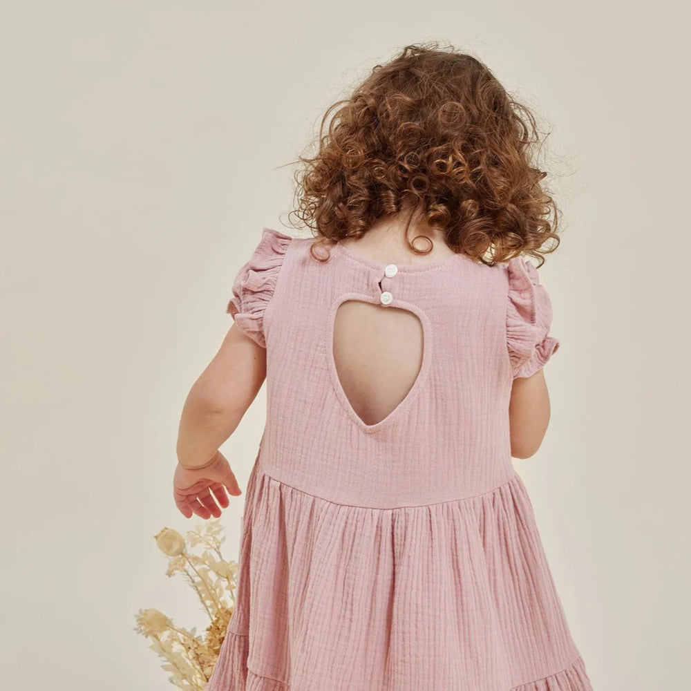 Aster & Oak Pink Muslin Ruffle Dress