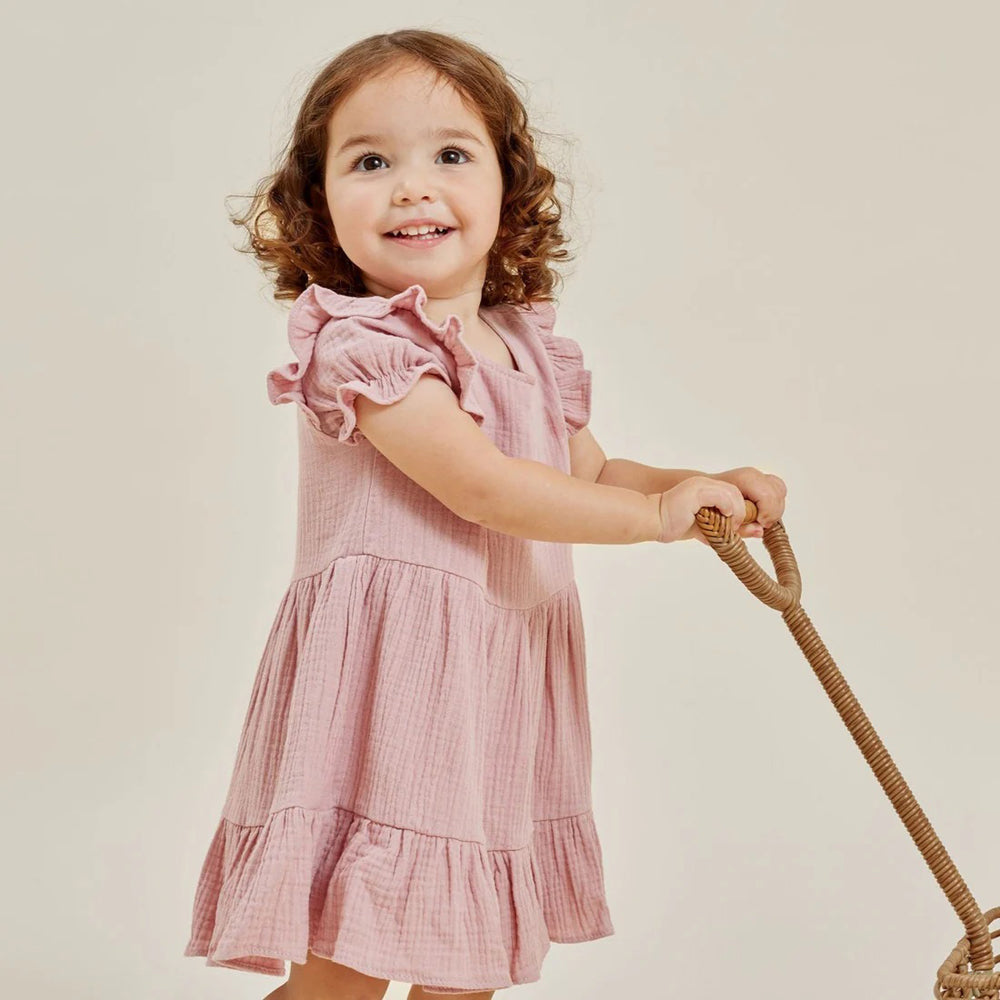 Aster & Oak Pink Muslin Ruffle Dress