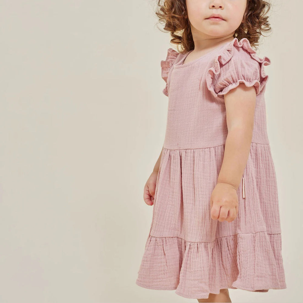 Aster & Oak Pink Muslin Ruffle Dress