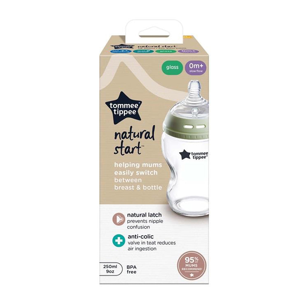 Tommee Tippee Natural Start 1x 250ml Glass Bottle Slow Teat