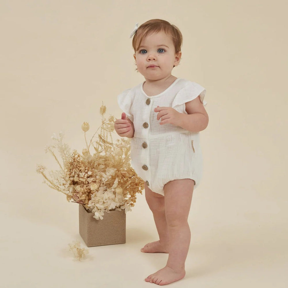 Aster & Oak White Muslin Bubble Romper