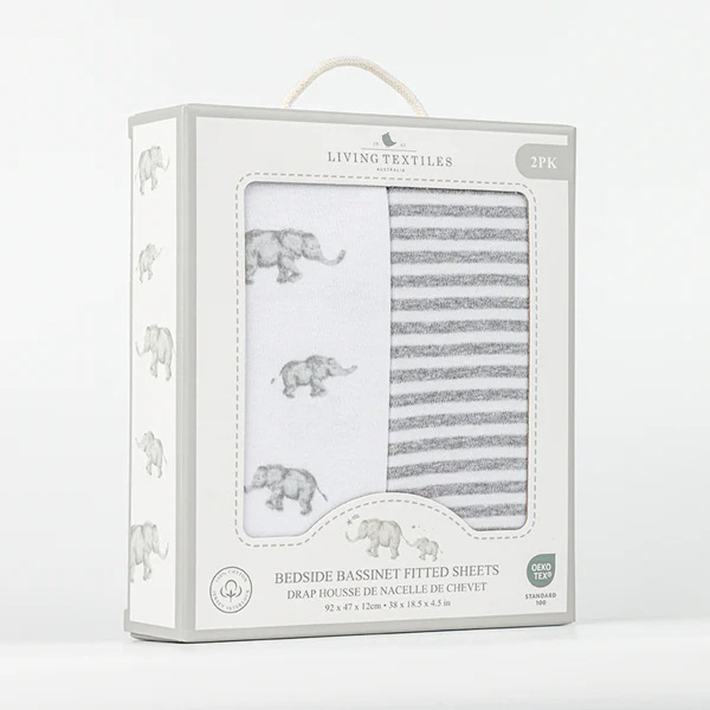 Living Textiles 2pk Jersey Bedside Sleeper Fitted Sheet Watercolour Elephant