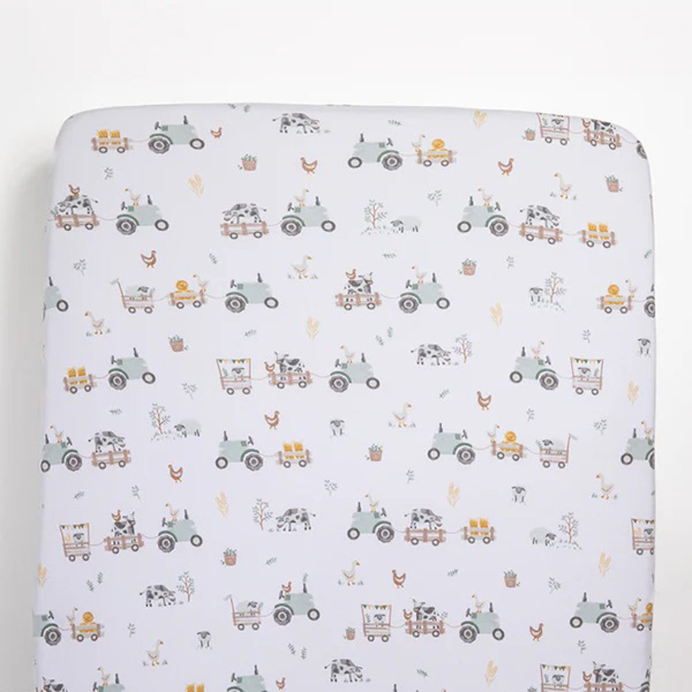 Living Textiles Travel Cot Fitted Sheet & Pillowcase Tractor Ride