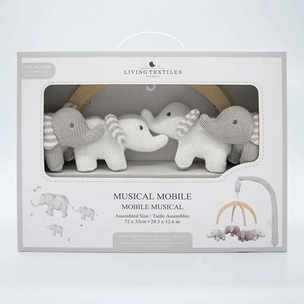 Living Textiles Musical Mobile Set Watercolour Elephant