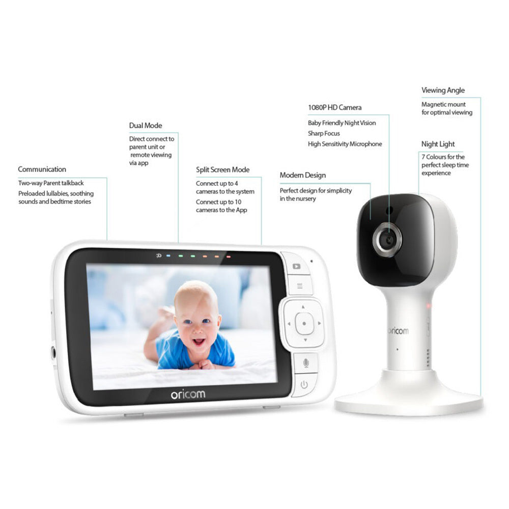 Oricom 5” Smart Hd Nursery Pal Skyview Baby Monitor With Cot Stand