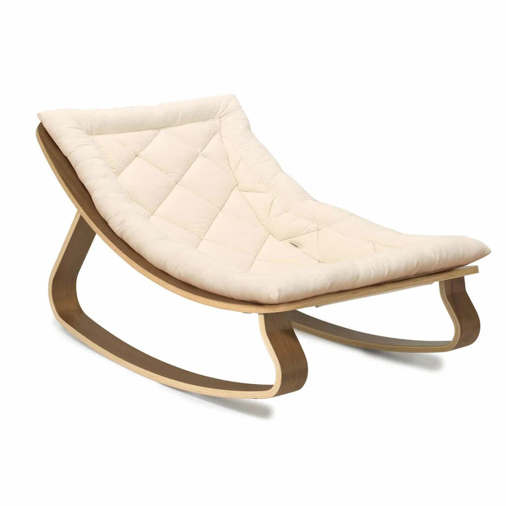 Charlie Crane Levo Baby Rocker In Walnut Organic Milk Seat