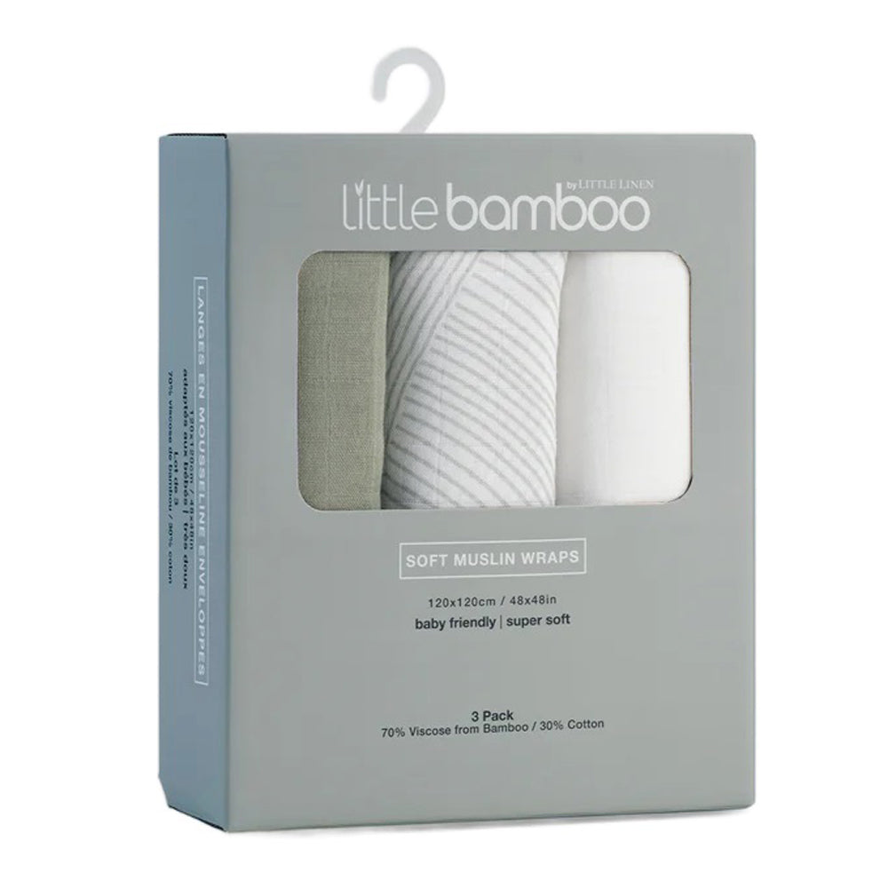 Little Bamboo Muslin Wraps 3pk Bayleaf