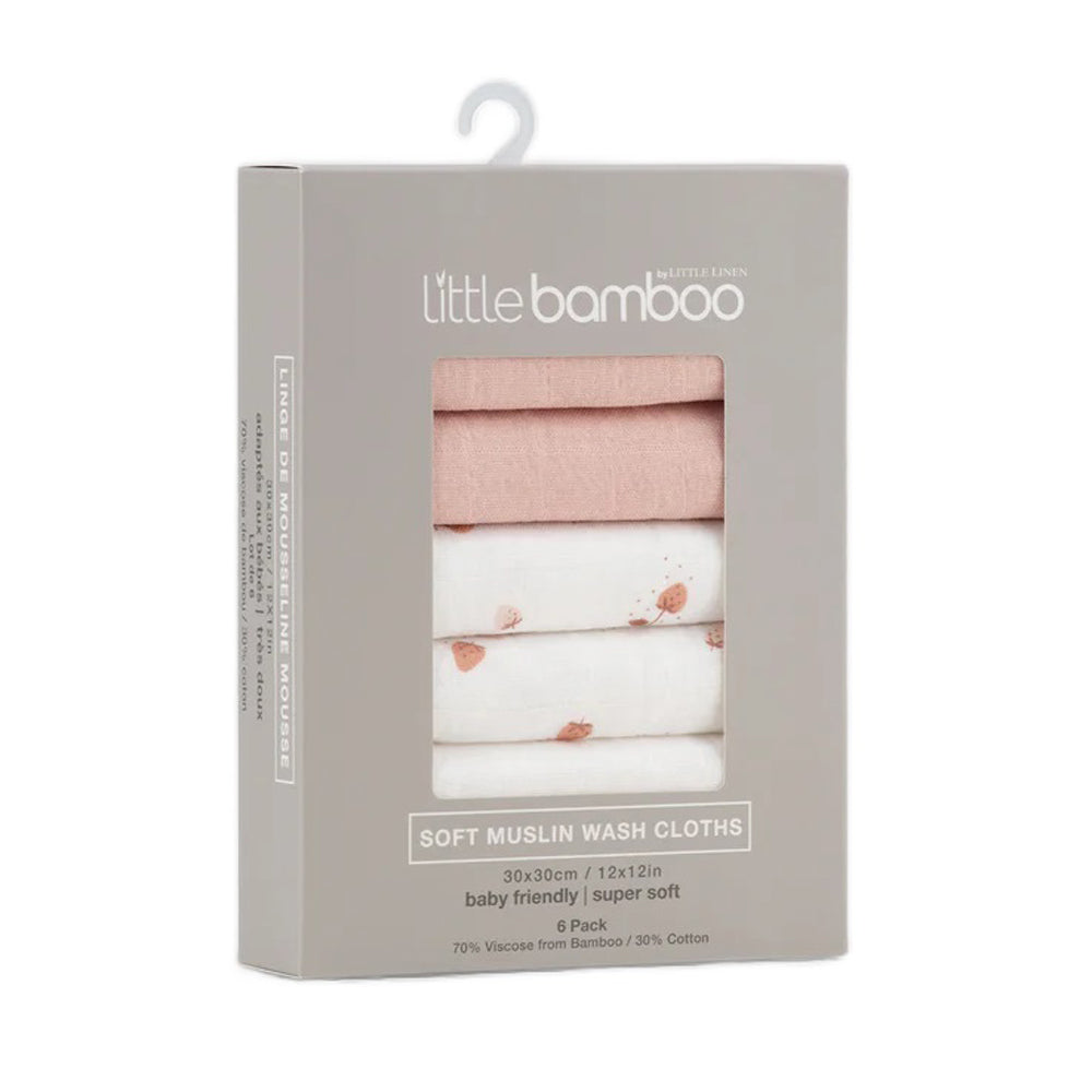 Little Bamboo Muslin Washers 6pk Dusty Rose