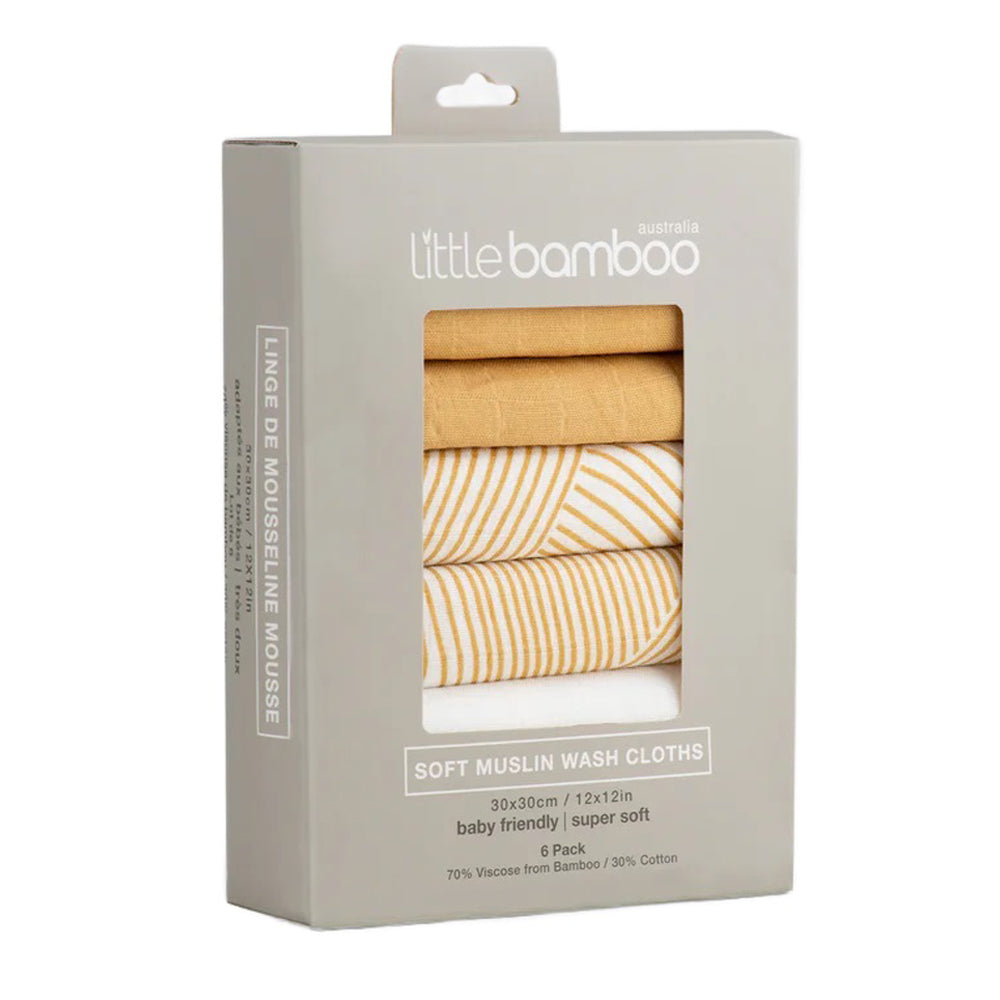 Little Bamboo Muslin Washers 6pk Linear Sands Marigold