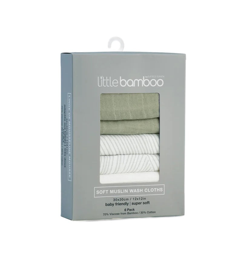 Little Bamboo Muslin Washers 6pk Bayleaf