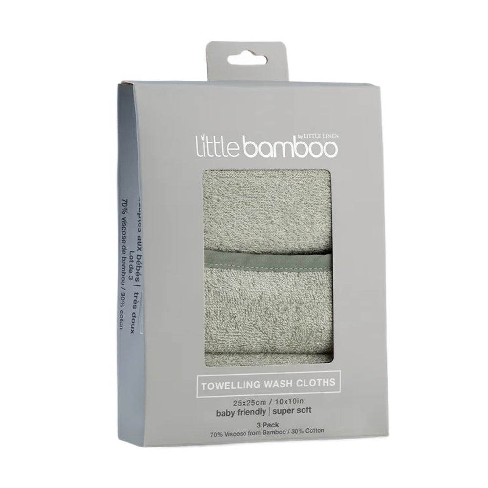 Little Bamboo Towelling Washers 3pk Bay Leaf