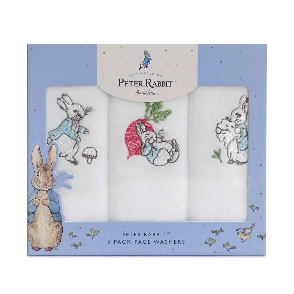 Bubba Blue Peter Rabbit New Adventure 3pk Face Washers Blue